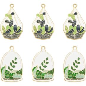 20pcs Assorted Cactus Potted Flower Leaf Charms Pendants Dainty Plant Enamel Dangle Charms for Earrings Jewelry Making Necklace Bracelet