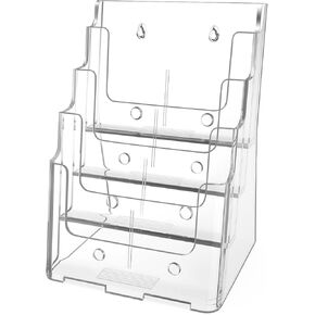 Maxgear أكريليك كتيب حامل 8.5 × 11 بوصة ، 4 مستويات الأدب الواضحة منظمات المنظم مع عرض مقسم قابل للإزالة للكتيبات 4 × 9 بوصة ، كتيب ، جبل جدار أو كونترتوب