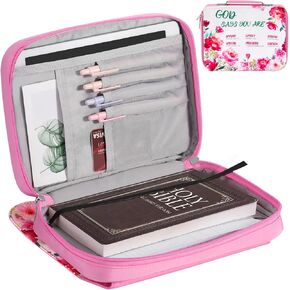 Bible Cover Case for Women, Large Bible Bag with Handle and Zippered Pocket, Bible Carrying Case Organizer Bag for Women, Bible Gift - Book Protector for Book Lovers, Pink