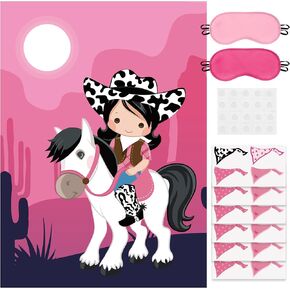 Pin the Bandana On the Cowgirl Party Game Pink Western Horse Last Rodeo Poster with 24Pcs Stickers Blindfolds Disco Wild West Let's Go Girls Themed Birthday Party Activity Decorations Supplies