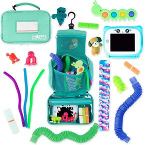 Travel Essentials for Kids – All-in-One Activity Kit for Travel, Road Trip Activities for Kids - Hanging Bag, Includes Toys and Activities for Airplanes, Hotels - Boys & Girls 1-3 Years (Pink)