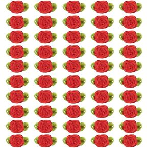 PATIKIL 15mm Tiny Satin Ribbon Rose, 250 Pcs Fabric Flowers Embellishments Rosettes Applique with Green Leaves for DIY Crafts Wedding Decor, Pink