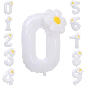 30 Inch Daisy Number 2 Balloon - Little Daisy 2nd Birthday Decorations, White Number 2 Daisy Balloon Set, 30 Inch Daisy 2nd Birthday Balloon, Bohemian Birthday Party(Daisy Balloon Number 2)