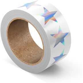 Mobiusea Creation Holographic Star Stickers | 1 Inch | 1000pcs in a Roll | Perforated Foil Star Stickers | Metallic Shinny Rainbow Effects Silver Star Stickers | Sparkle Stickers