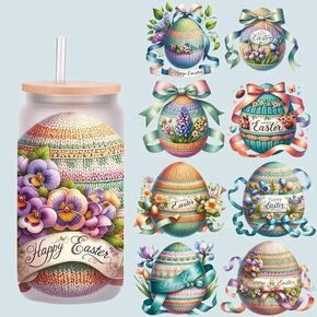 5pcs عيد الفصح بيض القوس الشريط UV DTF Cup لفات الشتاء UV DTF نقل ملصق مقاوم للماء للكؤوس الزجاجية الحرف اليدوية DIY ， فرك على ملصقات نقل لمياه ماء زجاجة محمول.