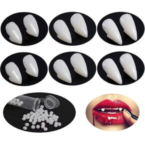 HLenyoy 6 Pair Vampire Teeth Fangs with Adhesive for Cosplay Prop Decoration Halloween Party Favors Dress Up Accessories