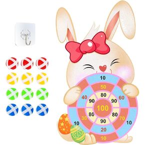 Easter Theme Dart Board Game Set, Bunny Party Board Games with 12 Stick Balls, Happy Easter Outdoor Games for Boys Girls Teens Adults Gifts, Cute Easte Party Games Yard Toys - Cute Bunny