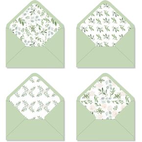 Whaline 48Pcs Greenery Envelopes with Stickers 4 Design Green Leaves Floral Invitation Envelope V-Flap Greeting Card Holders for Spring Wedding Bridal Shower, 4.3 x 6.3 Inch