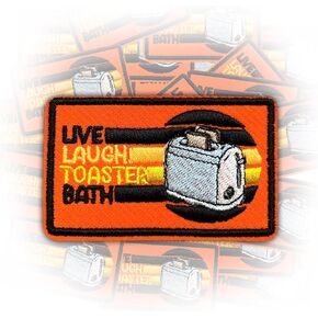 Live, Laugh, Toaster Bath Iron On Embroidery Patches for Backpacks Hats Jeans Bags, Size 3" Sewing Patches, Funny Appliques for Clothes, Humor Embroidery Patches, Retro Gift for Boys Girls