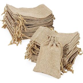 LEXININ 80 PCS 4x6 Inches Burlap Bags with Drawstring, Small Poly Linen Burlap Bags, Imitation Linen Sack Bags Goodies Bags Candy Bag for Party, Wedding Favors, DIY Craft, Brown