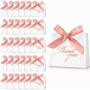 32 Pack Small Thank You Gift Bags with Rose Gold Bow Ribbon Wedding Party Favor Bags Mini Paper White Treat Thank You Box for Wedding Bridal Shower Birthday Baby Shower, 4.5 x 1.8 x 3.9 Inch