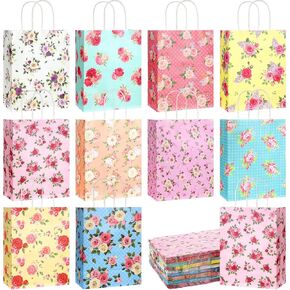 Geyoga 50 PCS Floral Gift Facs with Handles ، Paper Gift Flower Flower Vintage With With Rose for Valenty's Day Wedding Day Birthday ، 10 Styles (10.5 × 8.5 × 4.5)