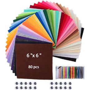 Calefow Felt Fabric Sheets Craft Kit, 1mm Thick Soft Felt Sheets in 40 Assorted Colors, Square Nonwoven Felt Fabric for DIY Patchwork and Sewing (12x12 Inches)