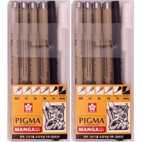 Sakura Pigma Manga Basic Set (005, 01, 05, 08, FB, White) Pack of 2