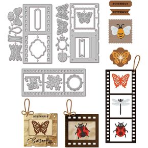 GLOBLELAND Insects Photo Album Cutting Dies for Card Making Film Album Frame Die Cuts Label Frame Cut Dies for DIY Scrapbooking Journal Embossing Paper Craft Decor
