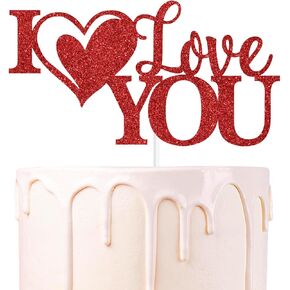 Red Glitter I Love You Cake Topper ، عيد الحب السعيد/كن عيد الحب الخاص بي ، عيد الحب زخرفة حفلات الزفاف in Kuwait
