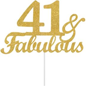41 & Fabulous Cake Toppers Gold Glitter, Happy 41st Birthday Cake Topper Cheers to 41 Years Old Bday Decoration, Forty-one and Fabulous Cake Decorations for 41st Birthday Anniversary Party