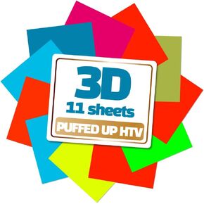 3D Puff Vinyl Heat Transfer 10" x 12" - 11 Sheets Foaming HTV Assorted Colors Bundle/Variety Pack, Adhesive Vinyl, Iron-On Transfer, Heat Press with Cricut Silhouette Cameo