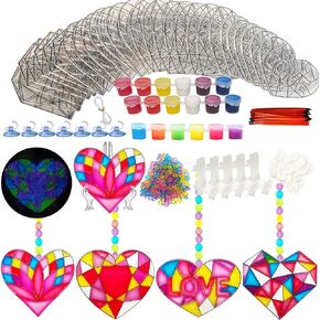 28 Sets Heart Suncatchers for Windows Hanging Glow in The Dark Valentine's Day Suncatcher Decoration Window Paint Art Craft Sun Catchers for Kids Mother's Day Gift Valentine Classroom Art Project