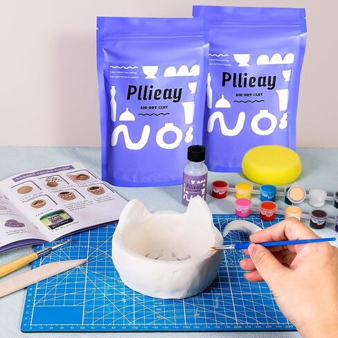 Pllieay Pottery Kit for Adults, Air Dry Clay Kit Pottery Starter Kit for Beginners Pottery Painting Kit Includes Sculpting Tools, Varnish, Paint Brushes, and Instruction in Saudi Arabia