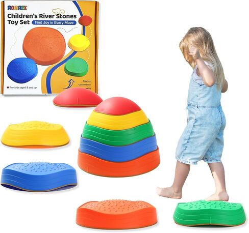 Balance Stepping Stones for Kids - 5pcs Vibrant and Nature-Themed Sensory Toys to Encourage Toddlers Balance & Gross Motor Skills for Indoor and Outdoor Play in Kuwait