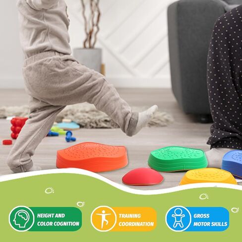 Balance Stepping Stones for Kids - 5pcs Vibrant and Nature-Themed Sensory Toys to Encourage Toddlers Balance & Gross Motor Skills for Indoor and Outdoor Play in Kuwait