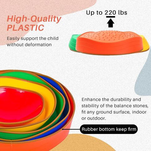 Balance Stepping Stones for Kids - 5pcs Vibrant and Nature-Themed Sensory Toys to Encourage Toddlers Balance & Gross Motor Skills for Indoor and Outdoor Play in Kuwait