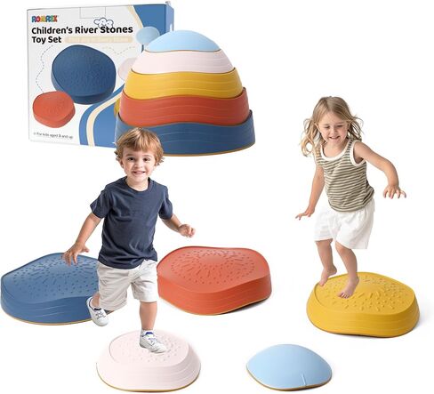 Balance Stepping Stones for Kids - 5pcs Vibrant and Nature-Themed Sensory Toys to Encourage Toddlers Balance & Gross Motor Skills for Indoor and Outdoor Play in Kuwait