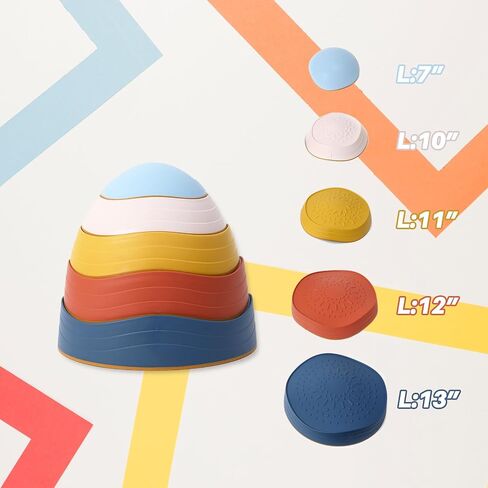 Balance Stepping Stones for Kids - 5pcs Vibrant and Nature-Themed Sensory Toys to Encourage Toddlers Balance & Gross Motor Skills for Indoor and Outdoor Play in Kuwait