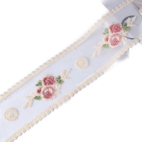 Lace Trim Ribbon, Delicate Cotton Embroidery Ribbon for Wedding/Bridal Decoration, DIY Craft Sewing, Home Decoration, 10 Yards (Beige) in Kuwait
