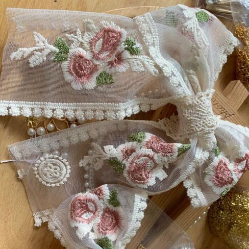 Lace Trim Ribbon, Delicate Cotton Embroidery Ribbon for Wedding/Bridal Decoration, DIY Craft Sewing, Home Decoration, 10 Yards (Beige) in Kuwait