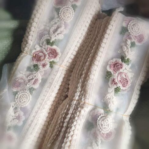 Lace Trim Ribbon, Delicate Cotton Embroidery Ribbon for Wedding/Bridal Decoration, DIY Craft Sewing, Home Decoration, 10 Yards (Beige) in Kuwait