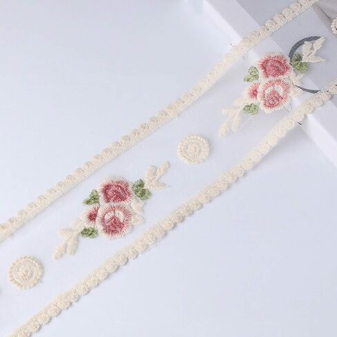 Lace Trim Ribbon, Delicate Cotton Embroidery Ribbon for Wedding/Bridal Decoration, DIY Craft Sewing, Home Decoration, 10 Yards (Beige) in Kuwait