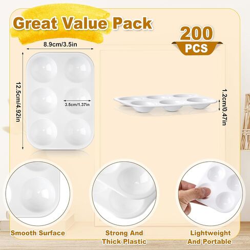 Thenshop 200 PCS لوحة طلاء بلاستيكية بيضاء 6 لوحة ألوان مائية بشكل جيد in Kuwait