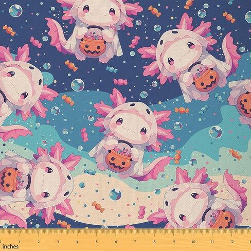 jejeloiu Kids Cute Axolotl Fabric by The Yard 1 Yard Cartoon Pumpkin Salamander Upholstery Fabric for Chairs Sofa Couch Kawaii Ocean Sealife Decorative Fabric Fantasy Bubble DIY Reupholstery Fabric in Saudi Arabia