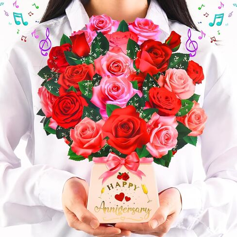 Pop Up Birthday Card with Music & Lights, 3D Pull-Out Flying Hummingbird Flower Bouquet Greeting Card, Elegant Floral Birthday Keepsake Gift with Envelope for Women Wife Mom Sister Friends Her in Kuwait