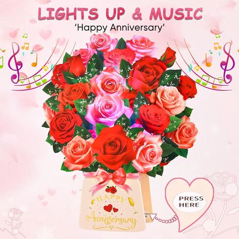 Pop Up Birthday Card with Music & Lights, 3D Pull-Out Flying Hummingbird Flower Bouquet Greeting Card, Elegant Floral Birthday Keepsake Gift with Envelope for Women Wife Mom Sister Friends Her in Kuwait