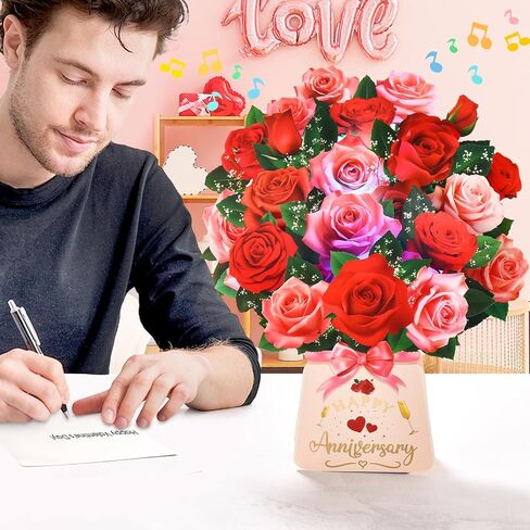 Pop Up Birthday Card with Music & Lights, 3D Pull-Out Flying Hummingbird Flower Bouquet Greeting Card, Elegant Floral Birthday Keepsake Gift with Envelope for Women Wife Mom Sister Friends Her in Kuwait