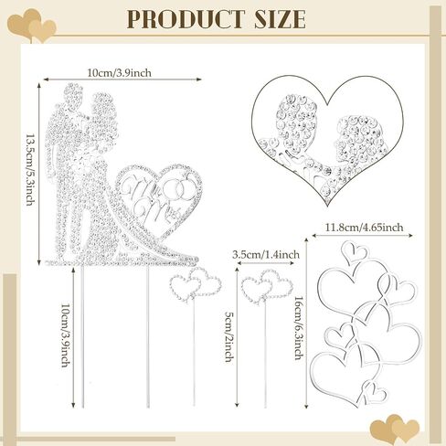 Spiareal 4 PCS كعكة الزفاف Topper Mr و Mrs Rhinestone Bride and Groom Love Cake Topper Crystal Crystal Heart على شكل مشاركة سعيدة للذكرى السنوية in Kuwait
