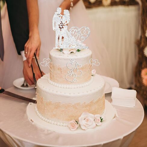 Spiareal 4 PCS كعكة الزفاف Topper Mr و Mrs Rhinestone Bride and Groom Love Cake Topper Crystal Crystal Heart على شكل مشاركة سعيدة للذكرى السنوية in Kuwait