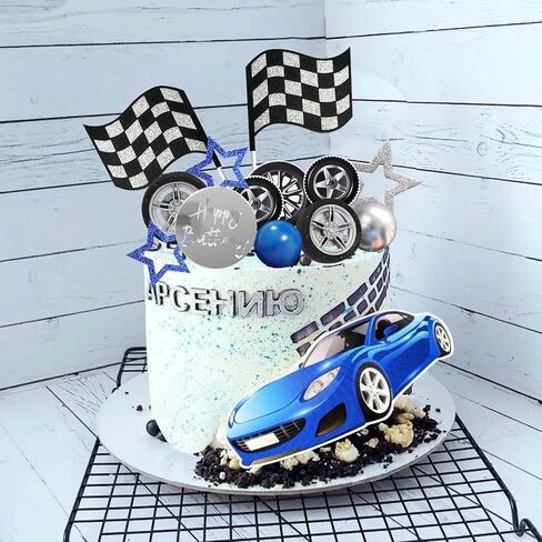 27 PCS Racing Wheel Cake Topper Tyre Cake Decorations for Man Boy Kid Birthday Party Racing Theme Party Race Car Party Favor Supplies (01) in Kuwait