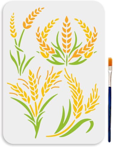 Mayjoydiy A4 حجم القمح القمح stencil 11.7x8.3inch القمح ساق الطلاء القابلة لإعادة الاستخدام القابلة لإعادة الاستخدام مع قالب نمط القمح النباتية للطلاء للطلاء جدار ديكور المنزل الفني. in Kuwait