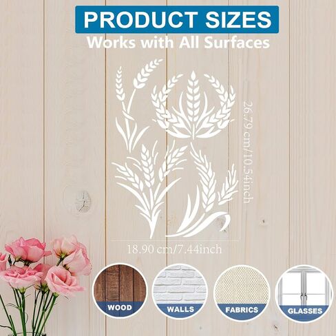 Mayjoydiy A4 حجم القمح القمح stencil 11.7x8.3inch القمح ساق الطلاء القابلة لإعادة الاستخدام القابلة لإعادة الاستخدام مع قالب نمط القمح النباتية للطلاء للطلاء جدار ديكور المنزل الفني. in Kuwait