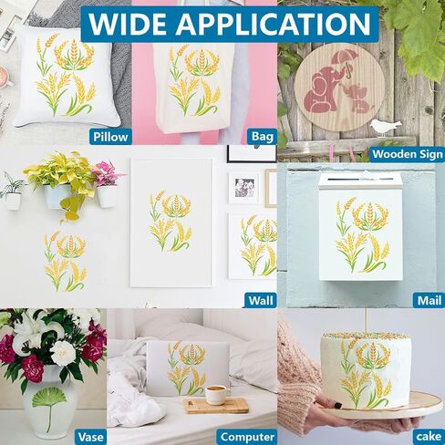 Mayjoydiy A4 حجم القمح القمح stencil 11.7x8.3inch القمح ساق الطلاء القابلة لإعادة الاستخدام القابلة لإعادة الاستخدام مع قالب نمط القمح النباتية للطلاء للطلاء جدار ديكور المنزل الفني. in Kuwait
