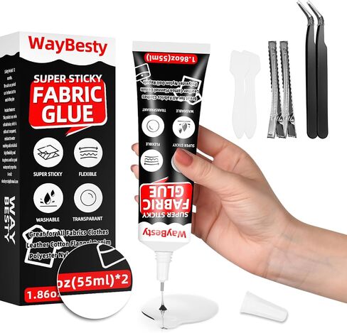 Fabric Glue, 110ml Fabric Glue Permanent Waterproof Fabric Glue for Clothing, All Fabrics, Clothes, Leather, Cotton, Flannel, Denim, Polyester, Doll Repair Fabric Adhesive in Kuwait