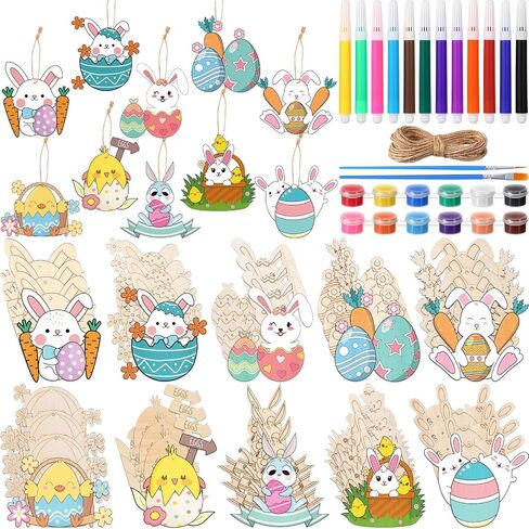 Blosssound 40 Pcs Easter Wooden Ornaments Sea Animal Shark Unfinished Wood Crafts to Paint Predrilled Circles Kit Craft for Decor with Rope and Paints Hanging Present Tags(Egg) in Saudi Arabia