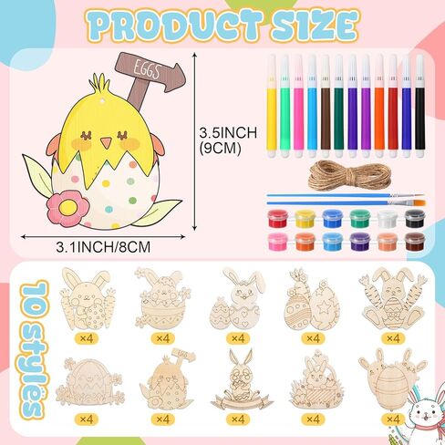 Blosssound 40 Pcs Easter Wooden Ornaments Sea Animal Shark Unfinished Wood Crafts to Paint Predrilled Circles Kit Craft for Decor with Rope and Paints Hanging Present Tags(Egg) in Saudi Arabia