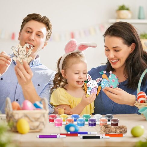 Blosssound 40 Pcs Easter Wooden Ornaments Sea Animal Shark Unfinished Wood Crafts to Paint Predrilled Circles Kit Craft for Decor with Rope and Paints Hanging Present Tags(Egg) in Saudi Arabia