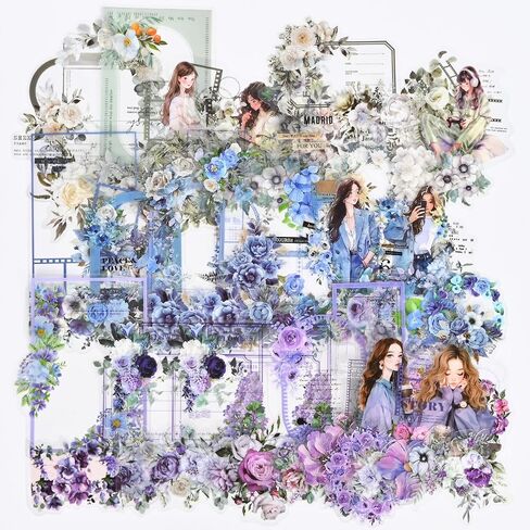 60 PCS Scrapbook ملصقات ، ملصقات مختلفة من الأنماط الجمالية ، Series Series Junk Journal Supplies لمحطات Scrapbooking Journals (Multicolor) in Kuwait