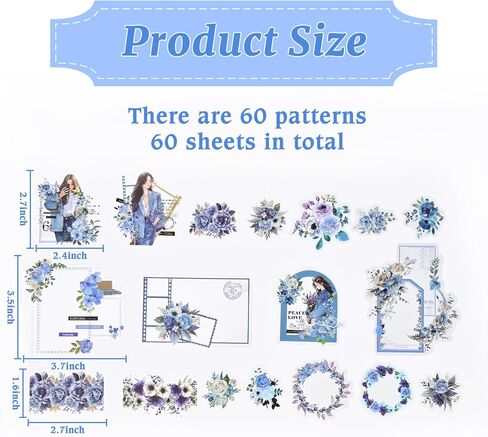 60 PCS Scrapbook ملصقات ، ملصقات مختلفة من الأنماط الجمالية ، Series Series Junk Journal Supplies لمحطات Scrapbooking Journals (Multicolor) in Kuwait